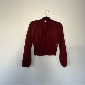 Burgundy High Neck Blouse